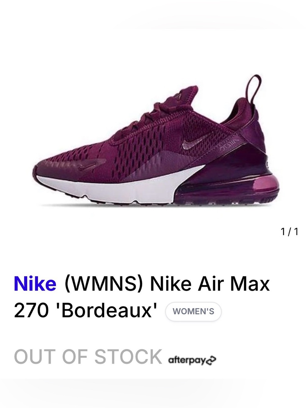 Nike Air Max 270 Bordeaux Av7910-600 Women's  in Deep Plum
